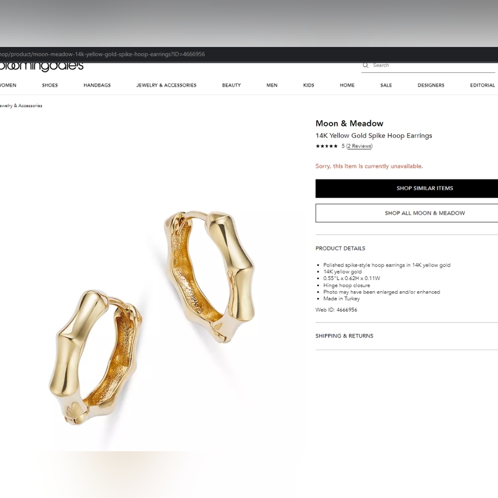 Bamboo medium sized hoops real 14k gold Bloomingdales